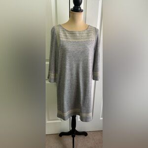 THML Heather Gray Mini Dress with Cream Embroidered Accents